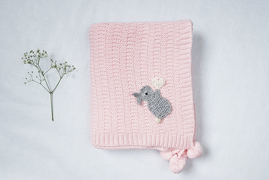 Baby Girl Pink Bunny Cotton Knit Blanket