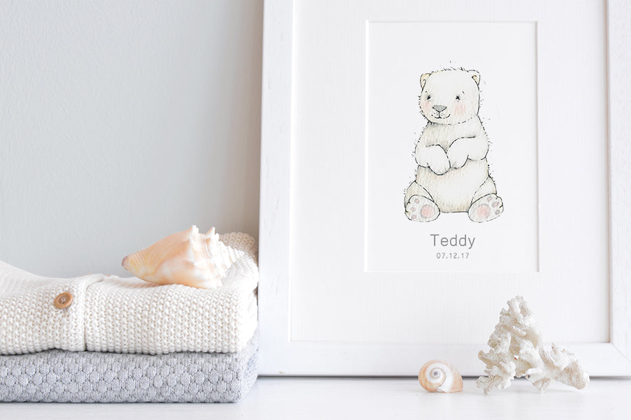 Newborn Baby Polar Bear Nursery Wall Art Print