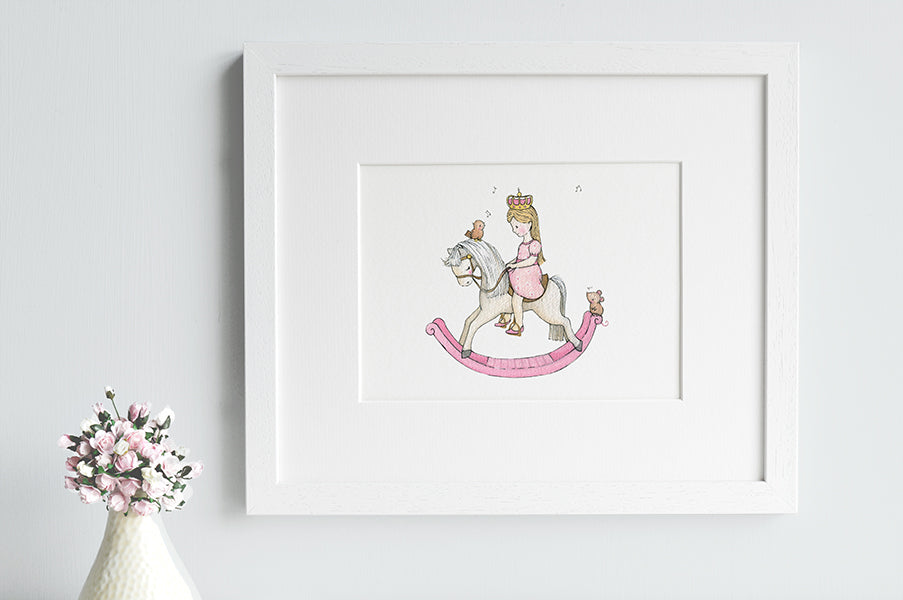 Girl's Personalised Rocking Horse Princess Picture