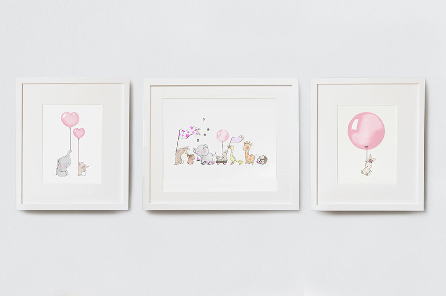 Baby Girl's Rose Pink Nursery Wall Art Set