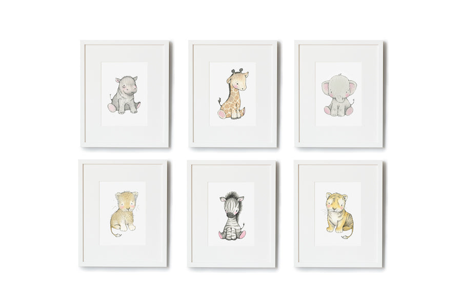 Safari Newborn Baby Animals Nursery Art Set