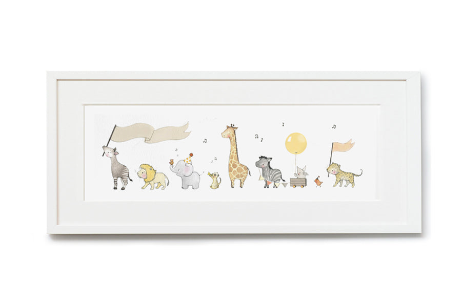 Children&#39;s Personalised Framed Safari Animals on Parade Picture