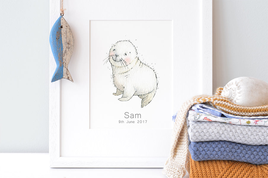 Newborn Baby Seal Nautical Nursery Picture