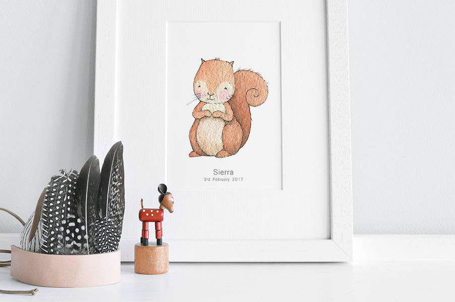 Newborn Baby Squirrel Nursery Art Picture