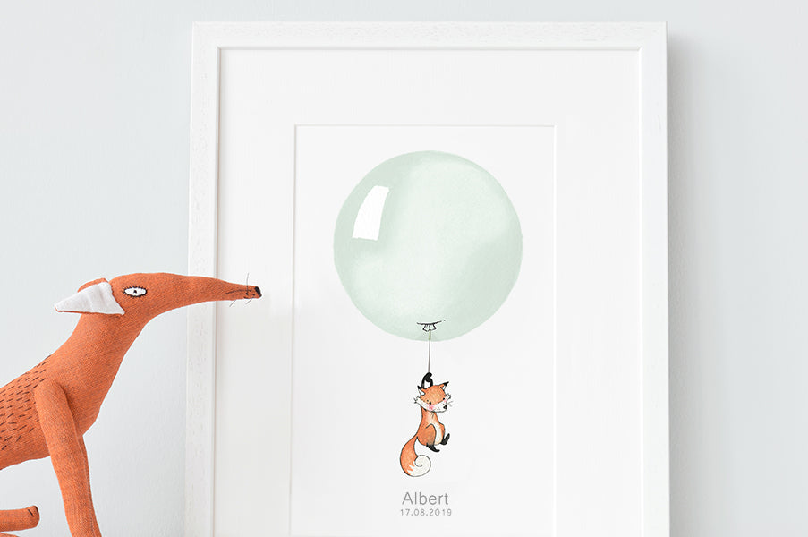 Children&#39;s Pastel Tea Green Round Balloon Nursery Print