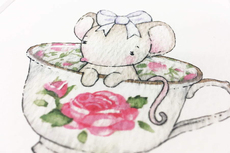 Girl's Personalised Tea Cup Mouse Print