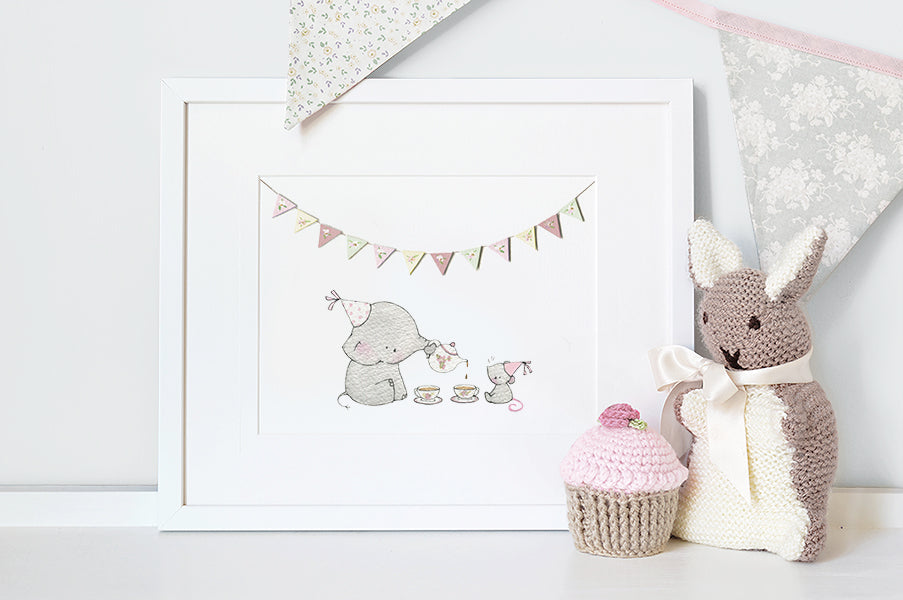 Girl's Elephant and Mouse Tea Party Picture
