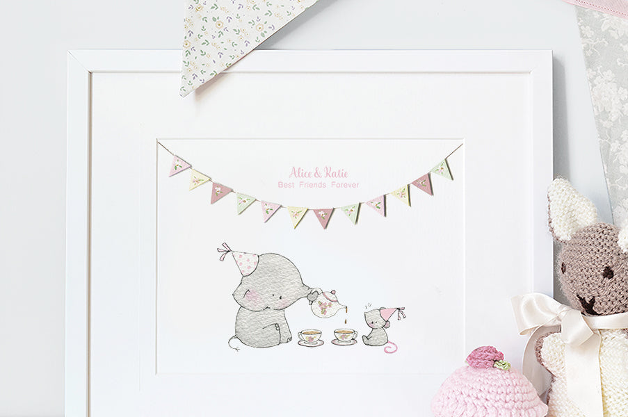 Girl's Elephant and Mouse Tea Party Picture