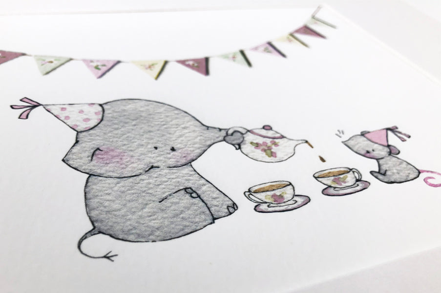 Girl&#39;s Elephant and Mouse Tea Party Picture