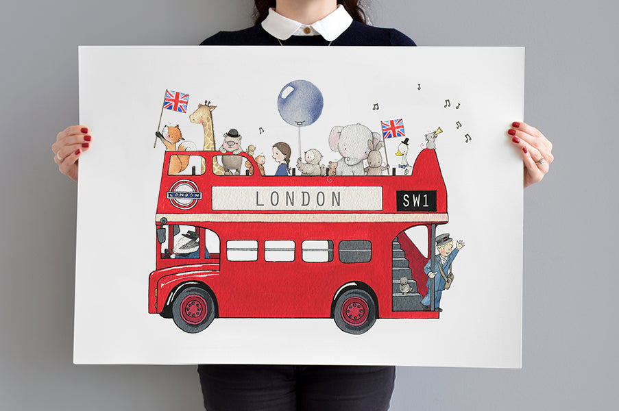 Children's Personalised Big Red London Bus Picture