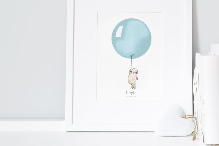 Turkish Blue Round Balloon Print for Baby Nursery Decor