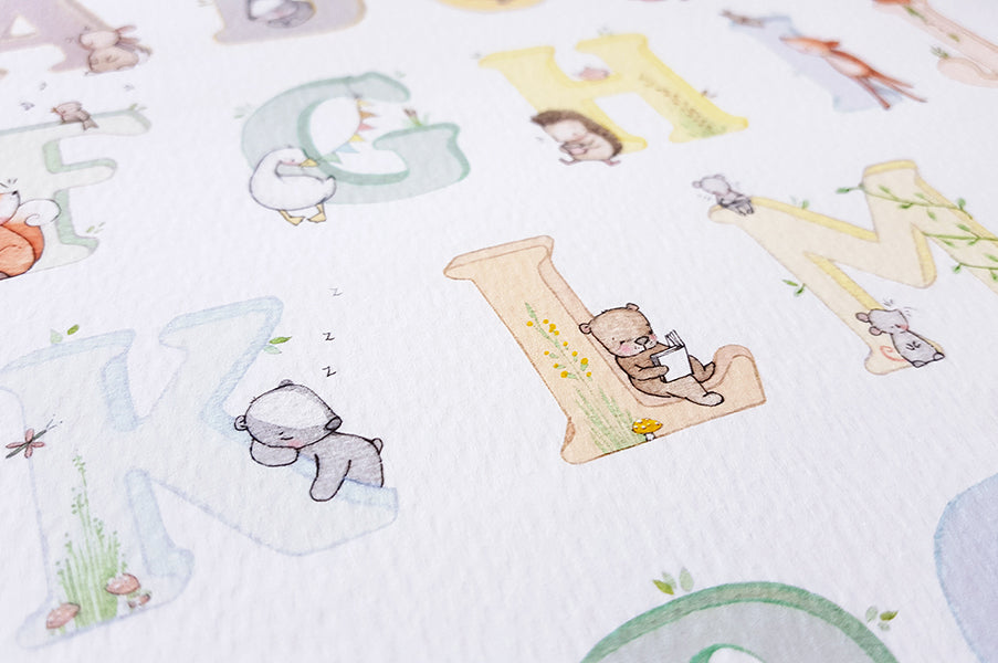 Kid&#39;s Big Neutral Woodland Alphabet Print Poster