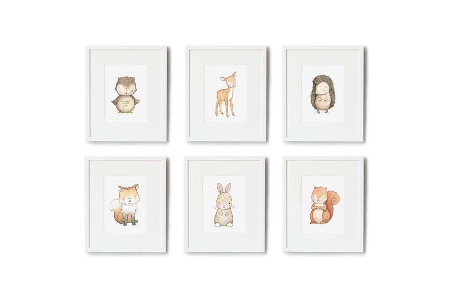 Woodland Baby Animals Nursery Wall Art Print Set