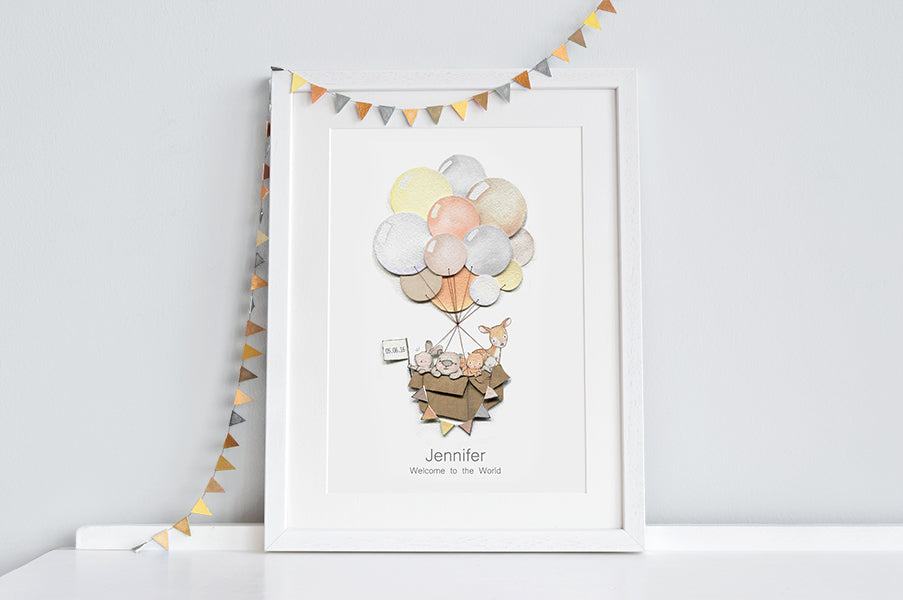 Woodland Balloon Journey Neutral Nursery Art Print (Copy)