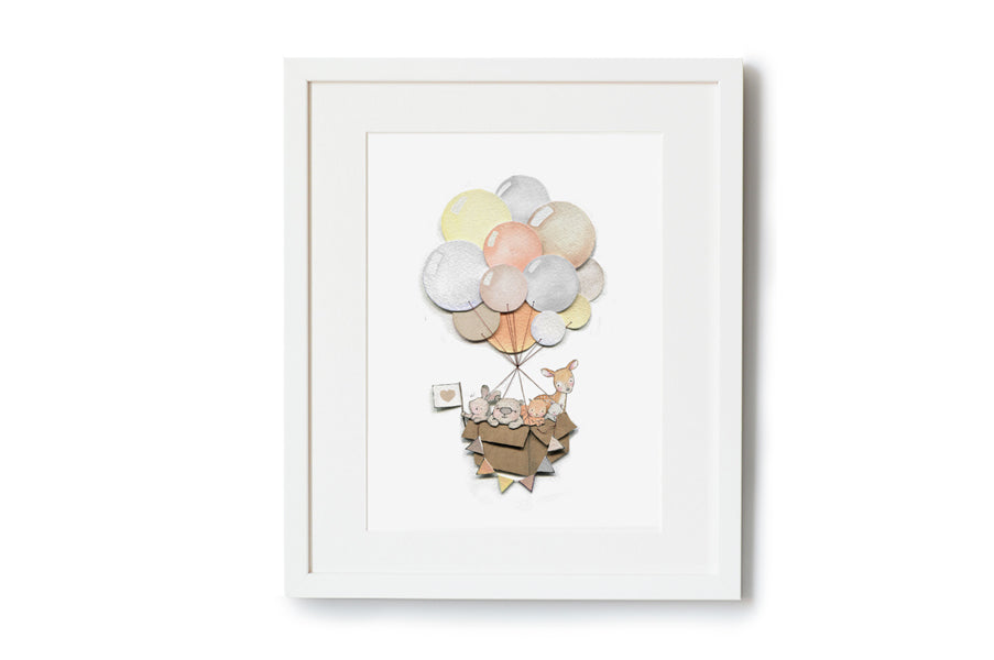 Woodland Balloon Journey Neutral Nursery Art Print (Copy)