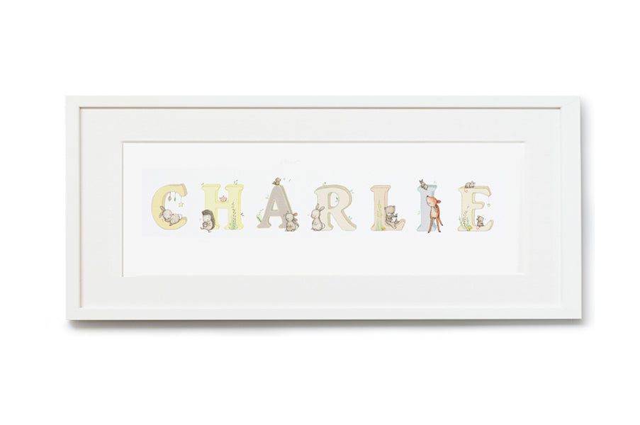 Children&#39;s Neutral Personalised Woodland Name Framed Print