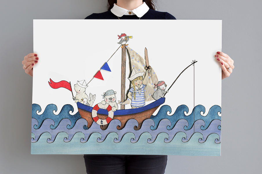 Big Boat at Sea Picture for Boy's Nautical Bedroom