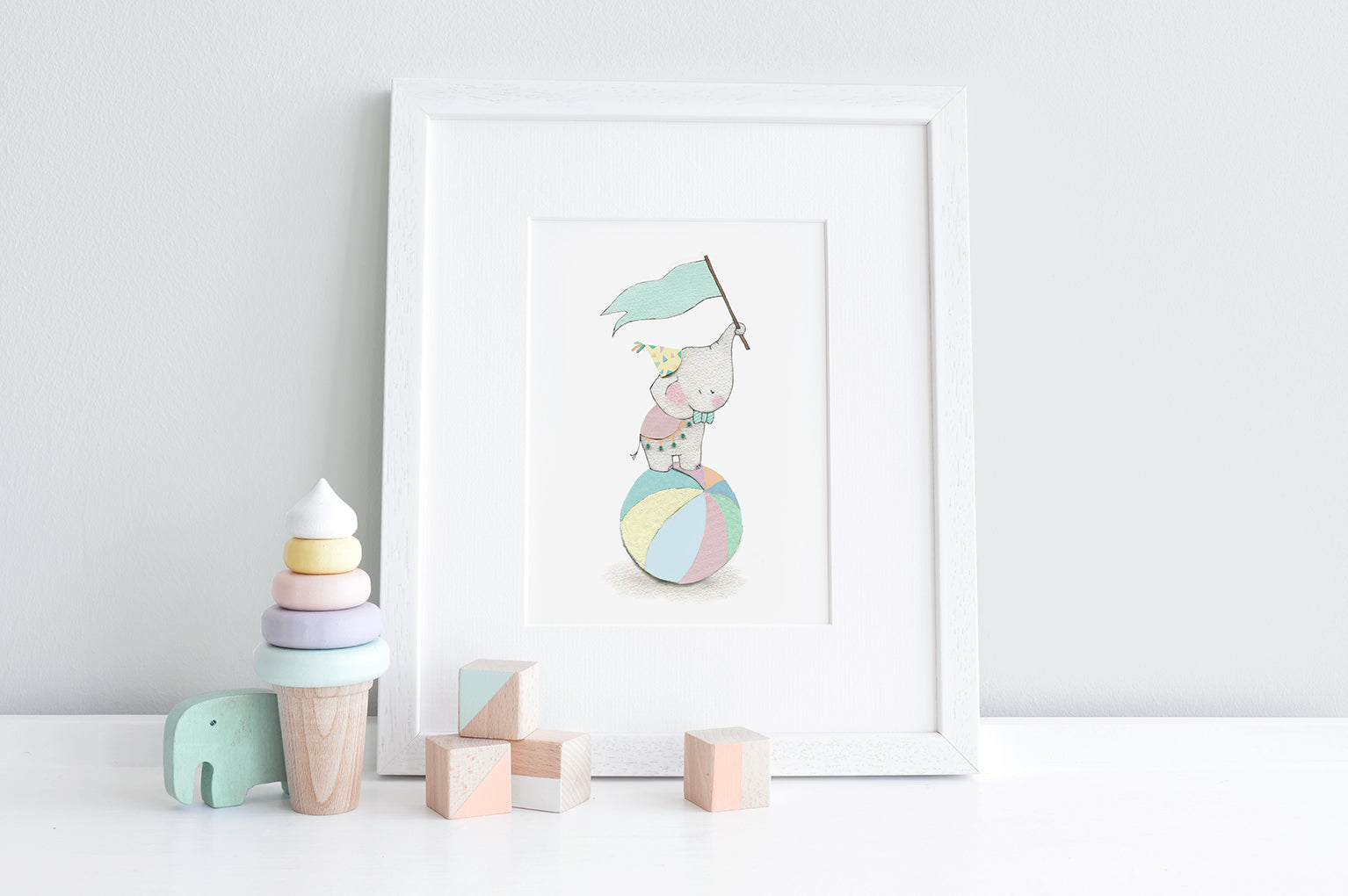 Children&#39;s Balancing Circus Elephant Nursery Print