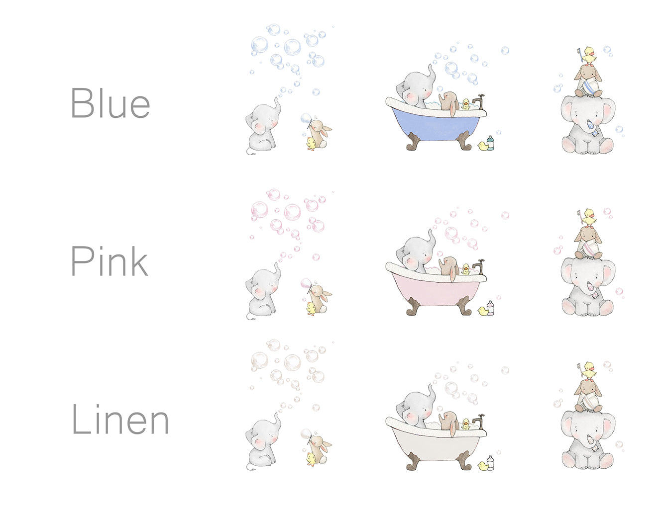 Children&#39;s bathroom wall art print set