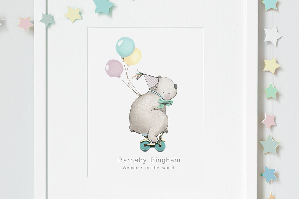 Kid&#39;s Bicycle Bear Print for a Circus Bedroom