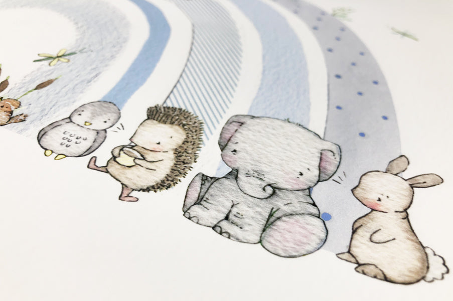Boy&#39;s personalisable pastel blue dreamer rainbow picture