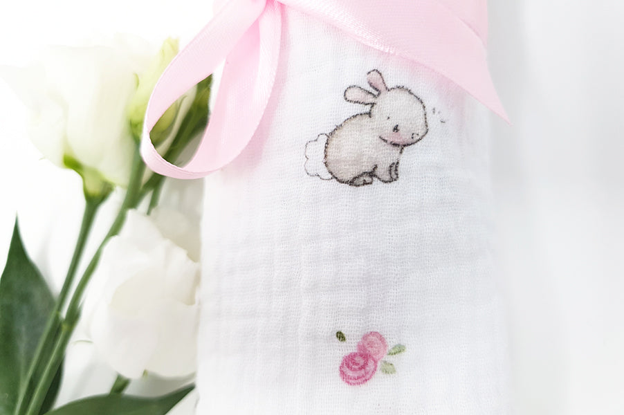 Roses &amp; rabbits 100% soft cotton baby bunny muslin square cloth