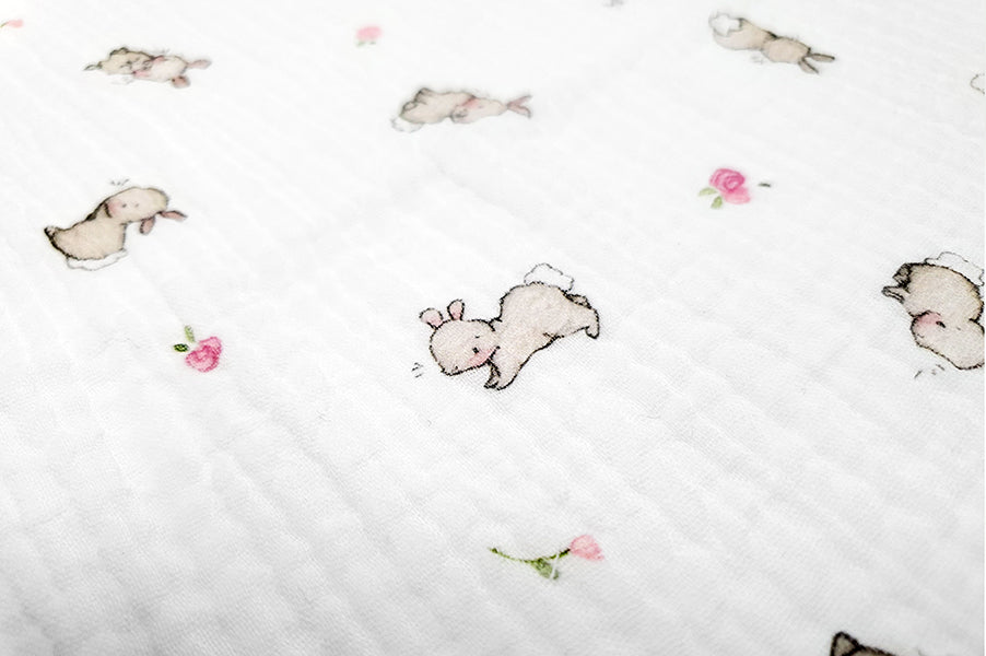 Roses &amp; rabbits 100% soft cotton baby bunny muslin square cloth