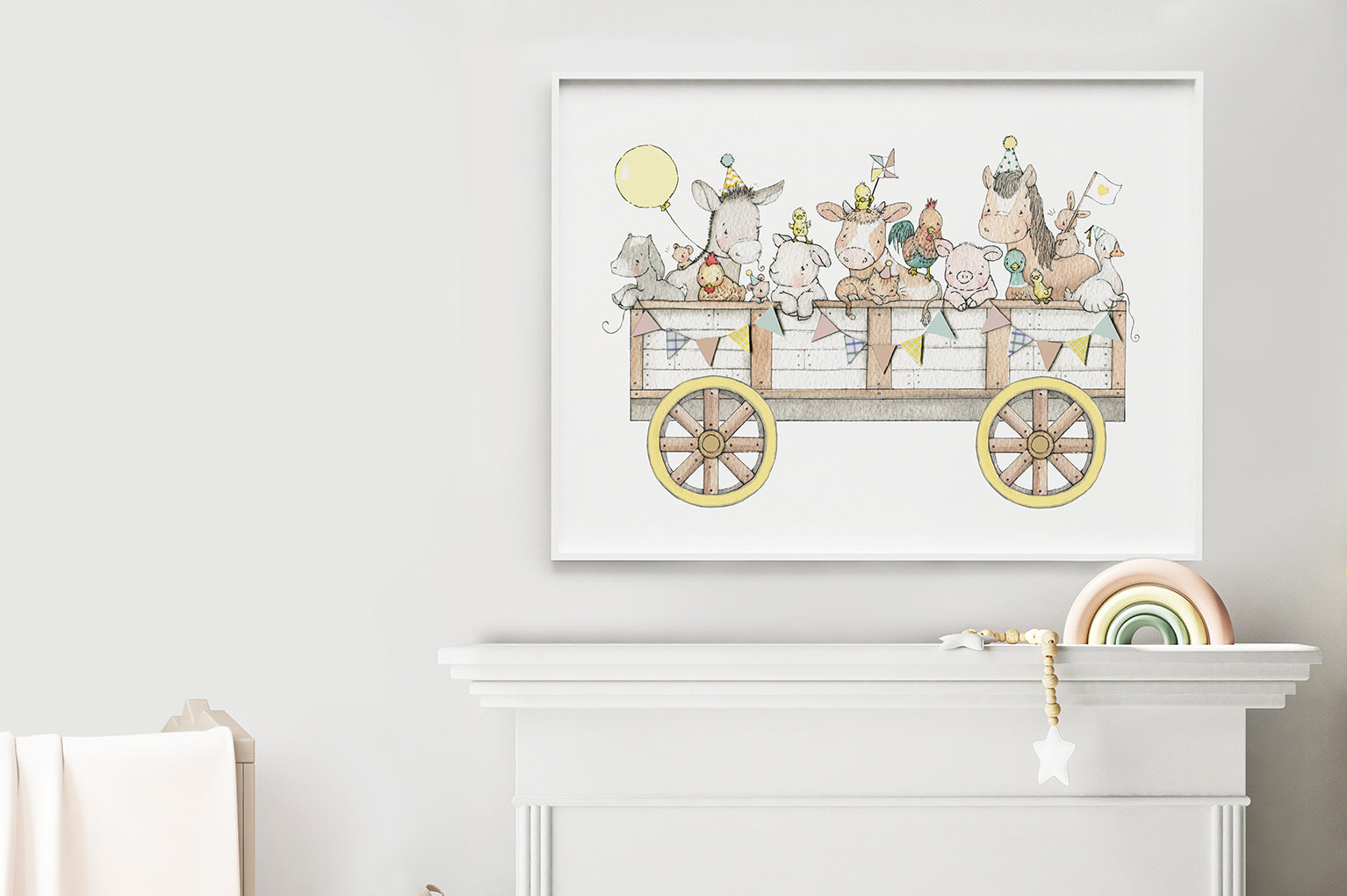 Kid's big farm animal cart poster print