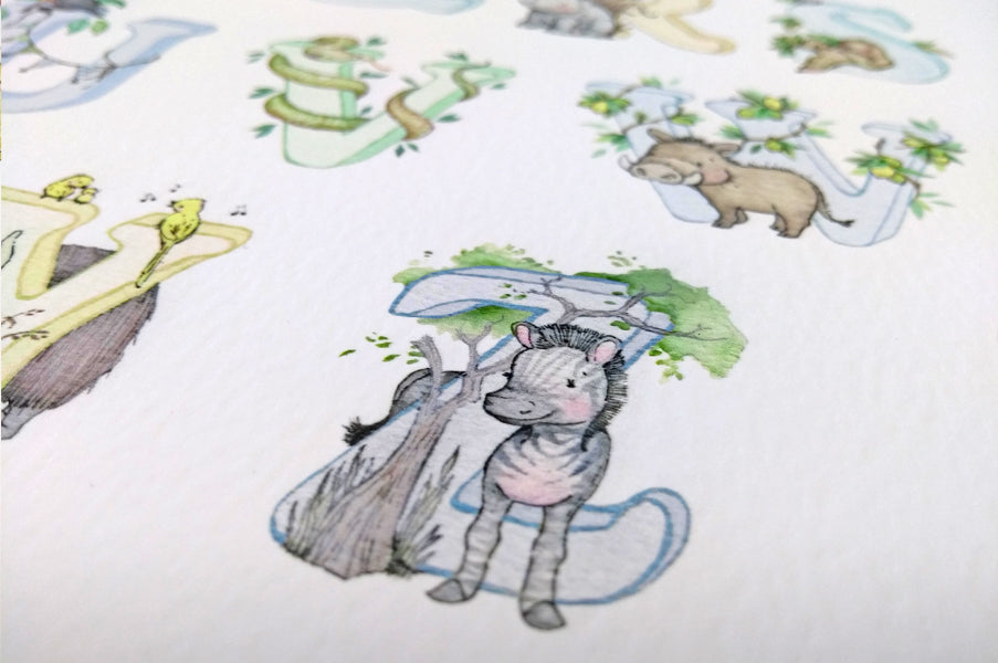 Boy&#39;s Blue Jungle Animal Alphabet Picture