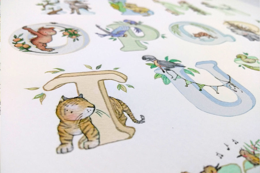 Big Blue Jungle Alphabet Boy&#39;s Poster Print