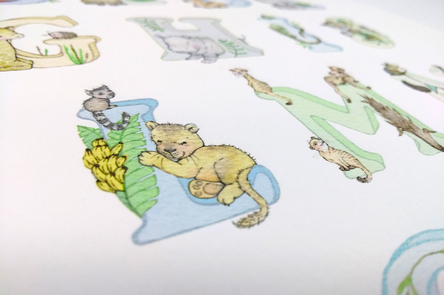 Boy&#39;s Blue Jungle Animal Alphabet Picture