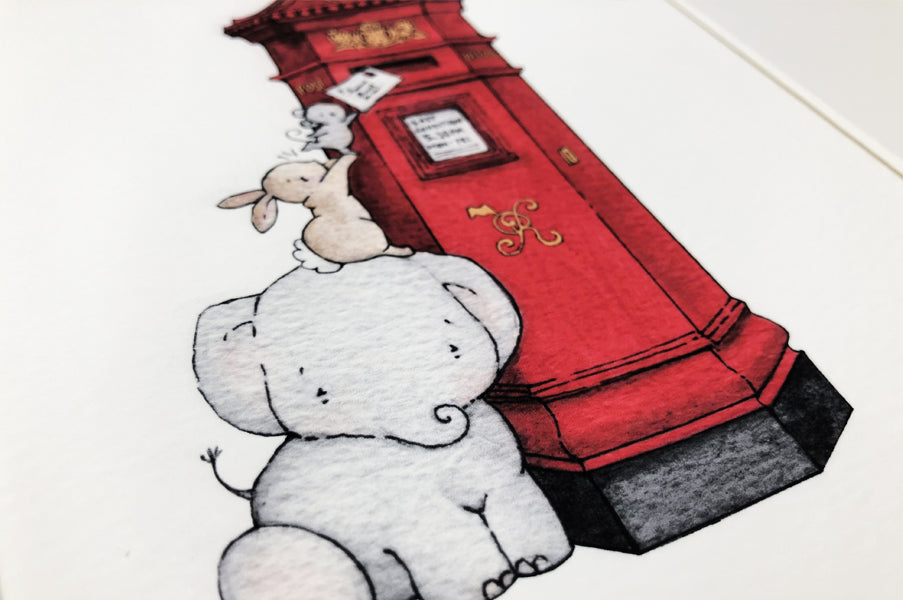 Illustrated British Red Post Box Picture for a child&#39;s Room