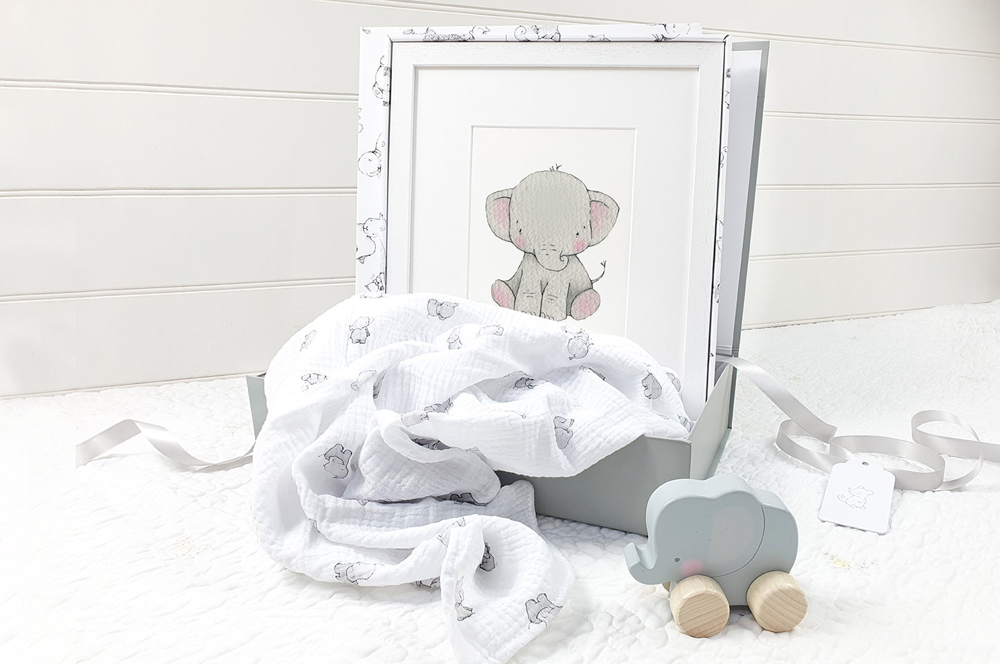 Personalised Baby Elephant Print and Toy Gift Box