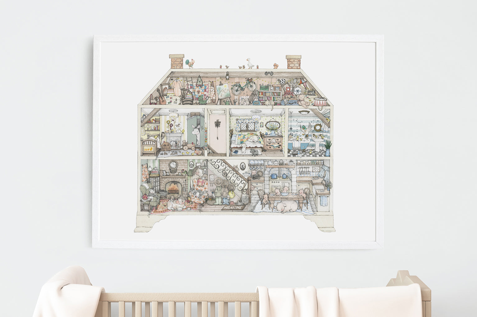 Children&#39;s Illustrated Farm House Fine Art Wall Print