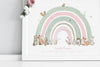 Girl&#39;s Personalised Pink and Mint floral Woodland Rainbow Picture