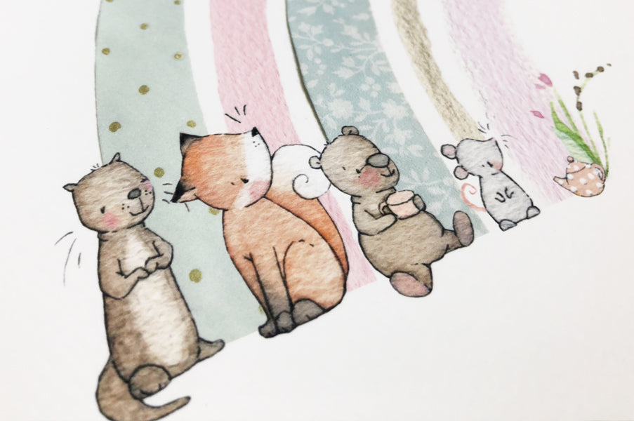 Girl&#39;s Personalised Pink and Mint floral Woodland Rainbow Picture