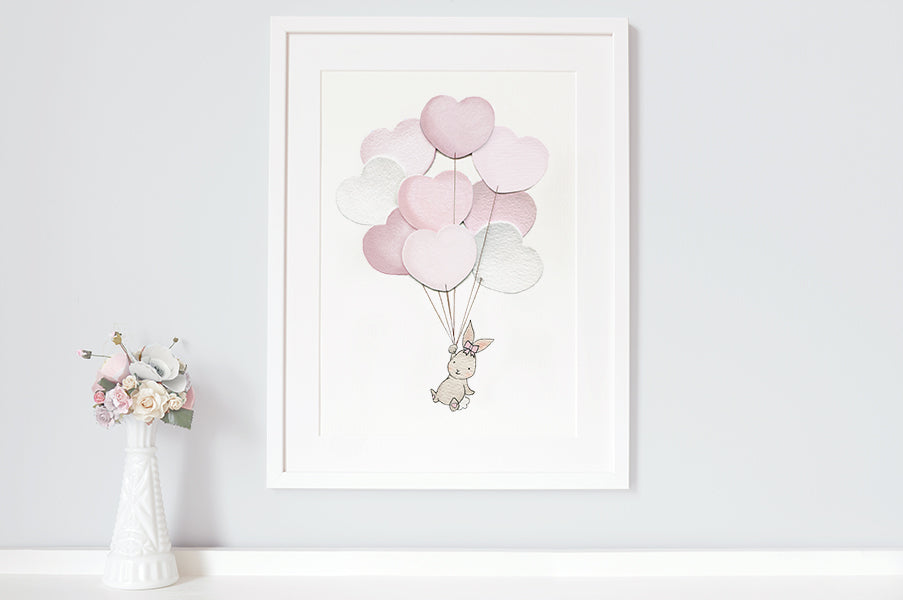Girl's Pink Heart Balloon Bunch Wall Picture