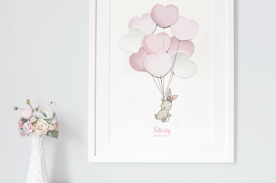 Girl&#39;s Pink Heart Balloon Bunch Wall Picture (Copy)