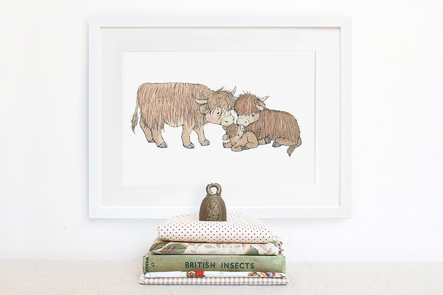 Children's Illustrated Highland Cow Family Picture