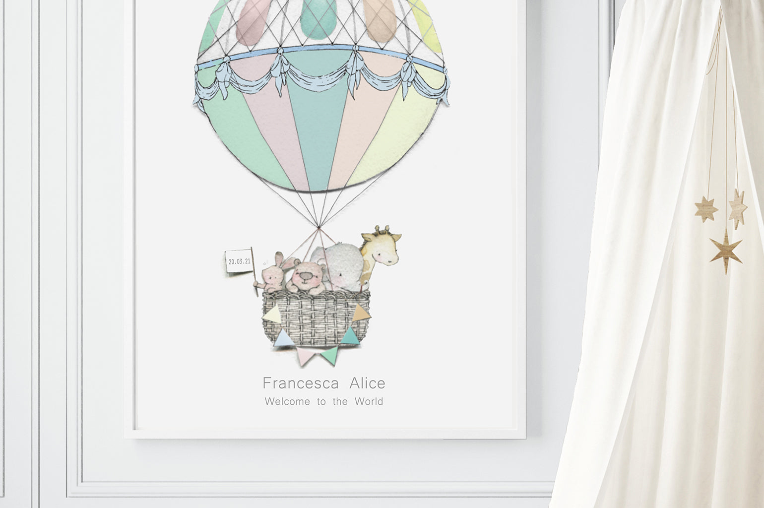Big Hot Air Balloon Journey Print for Kid&#39;s Bedroom