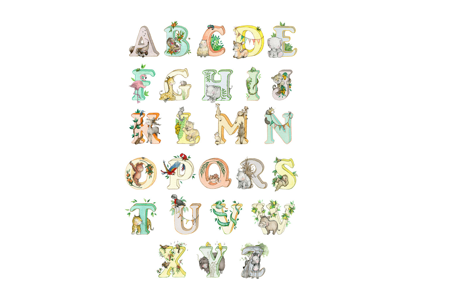 Children&#39;s Bright Personalised Jungle Initial Letter Print