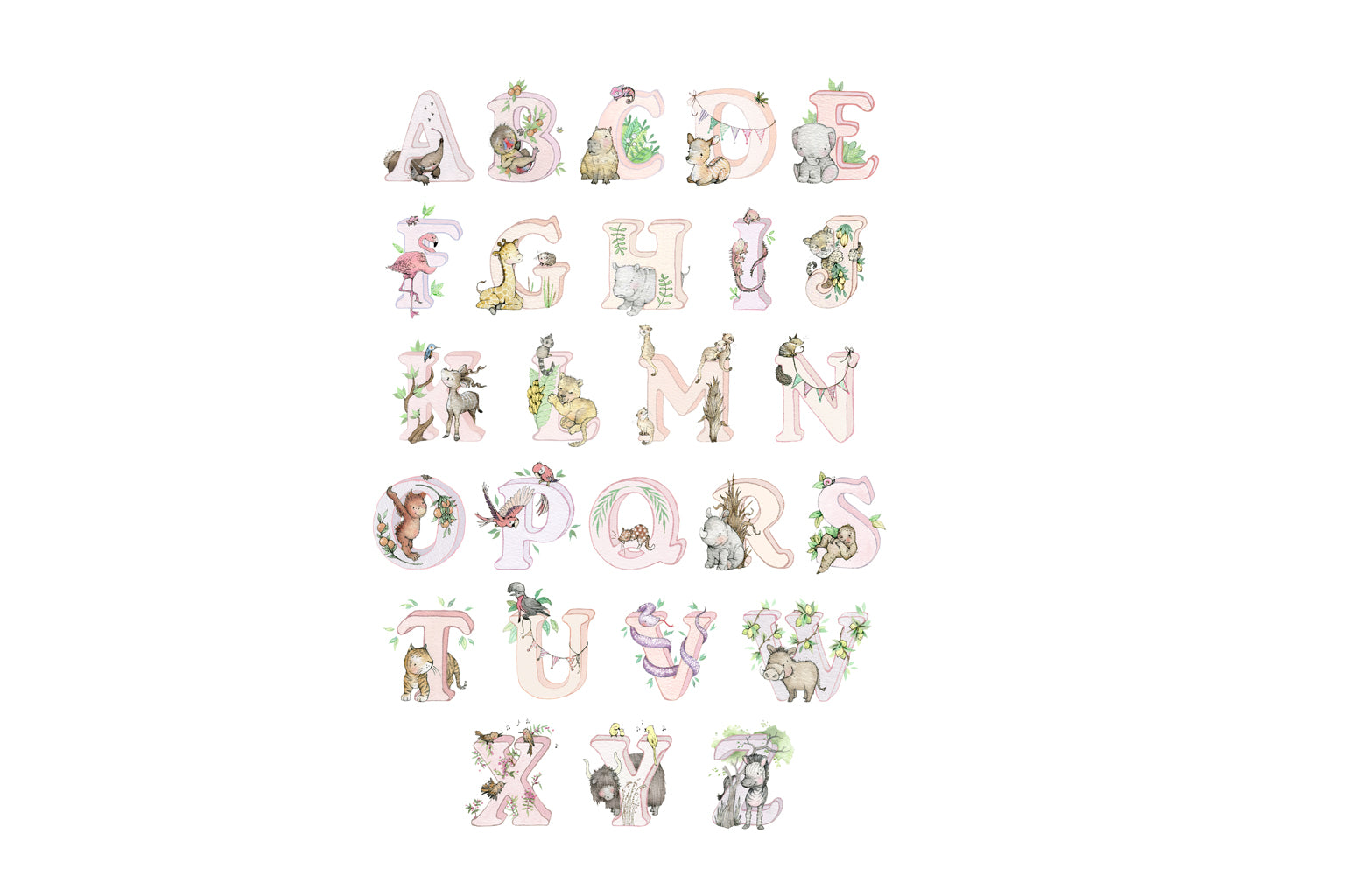 Personalised Framed Pink Jungle Girl&#39;s Name Art