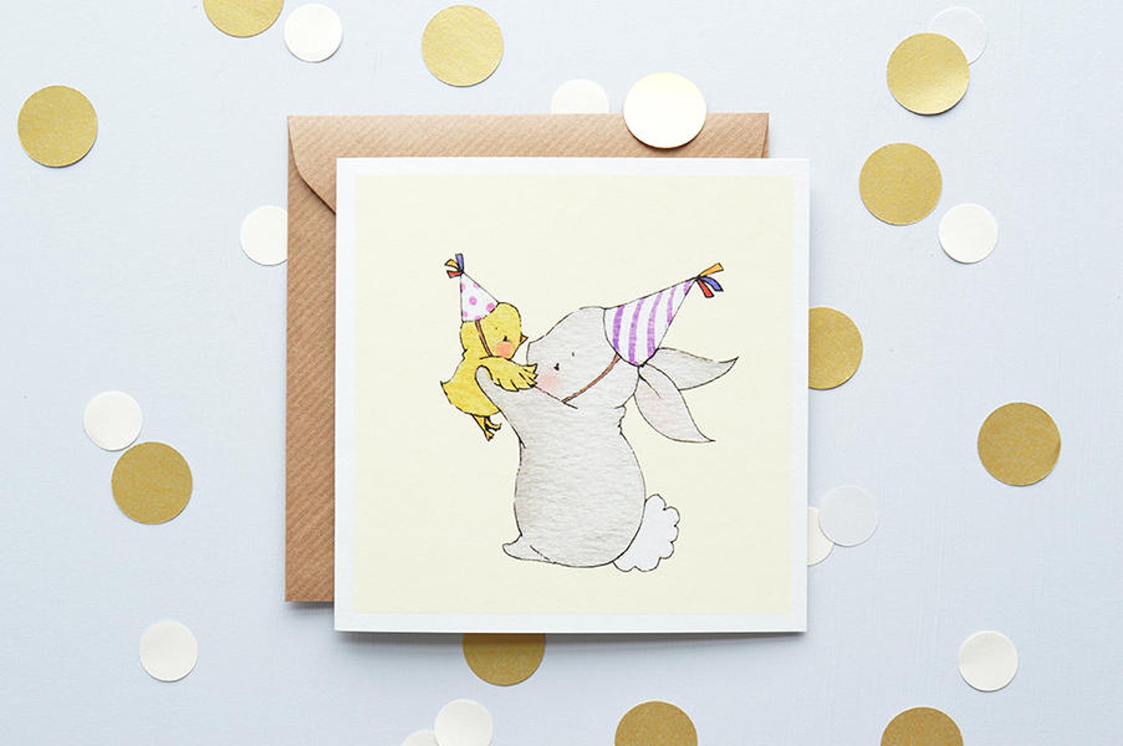 Children's Easter Bunny and Chick Greetings Card
