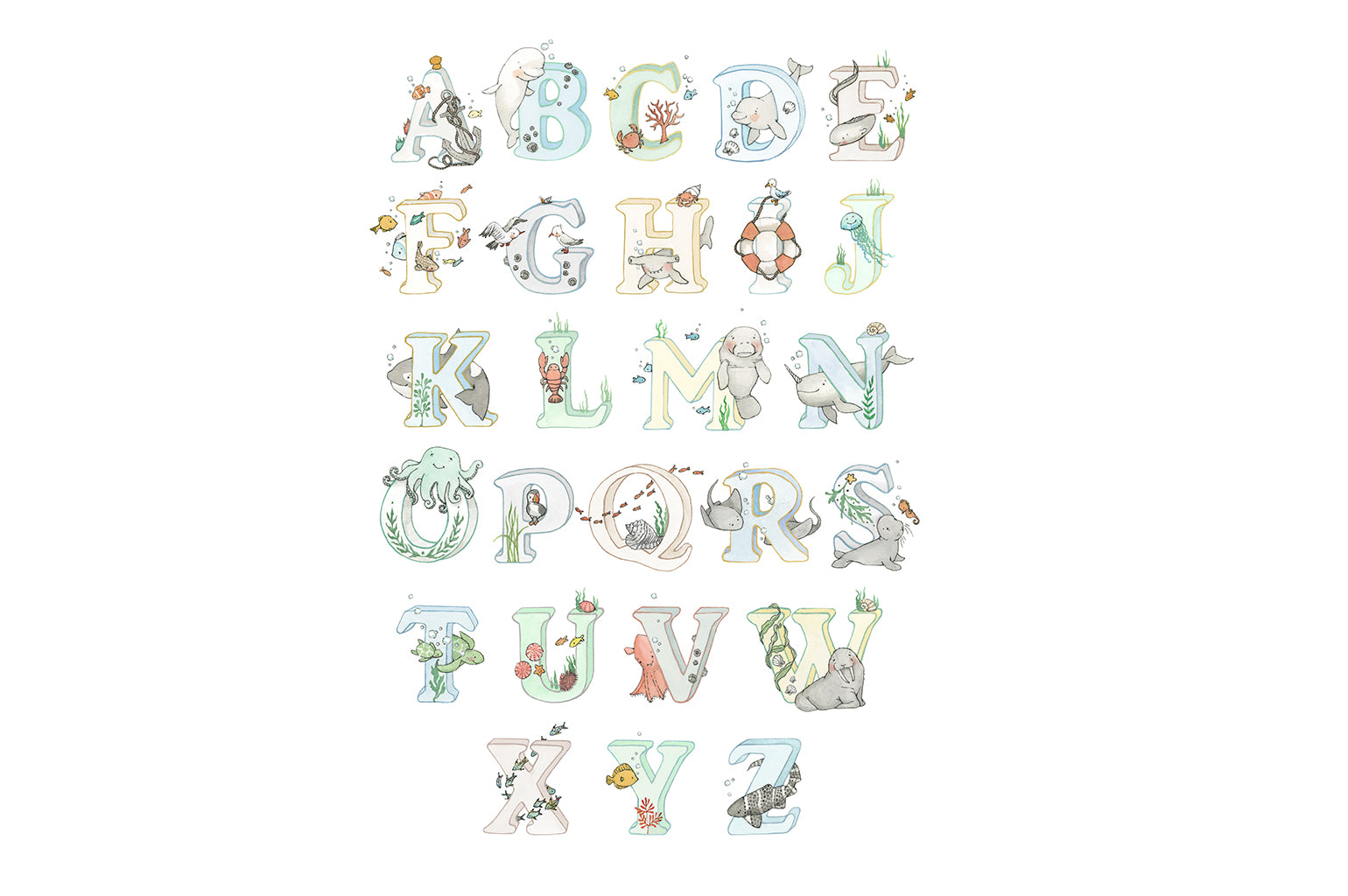 Children&#39;s Personalised Ocean Initial Letter Print