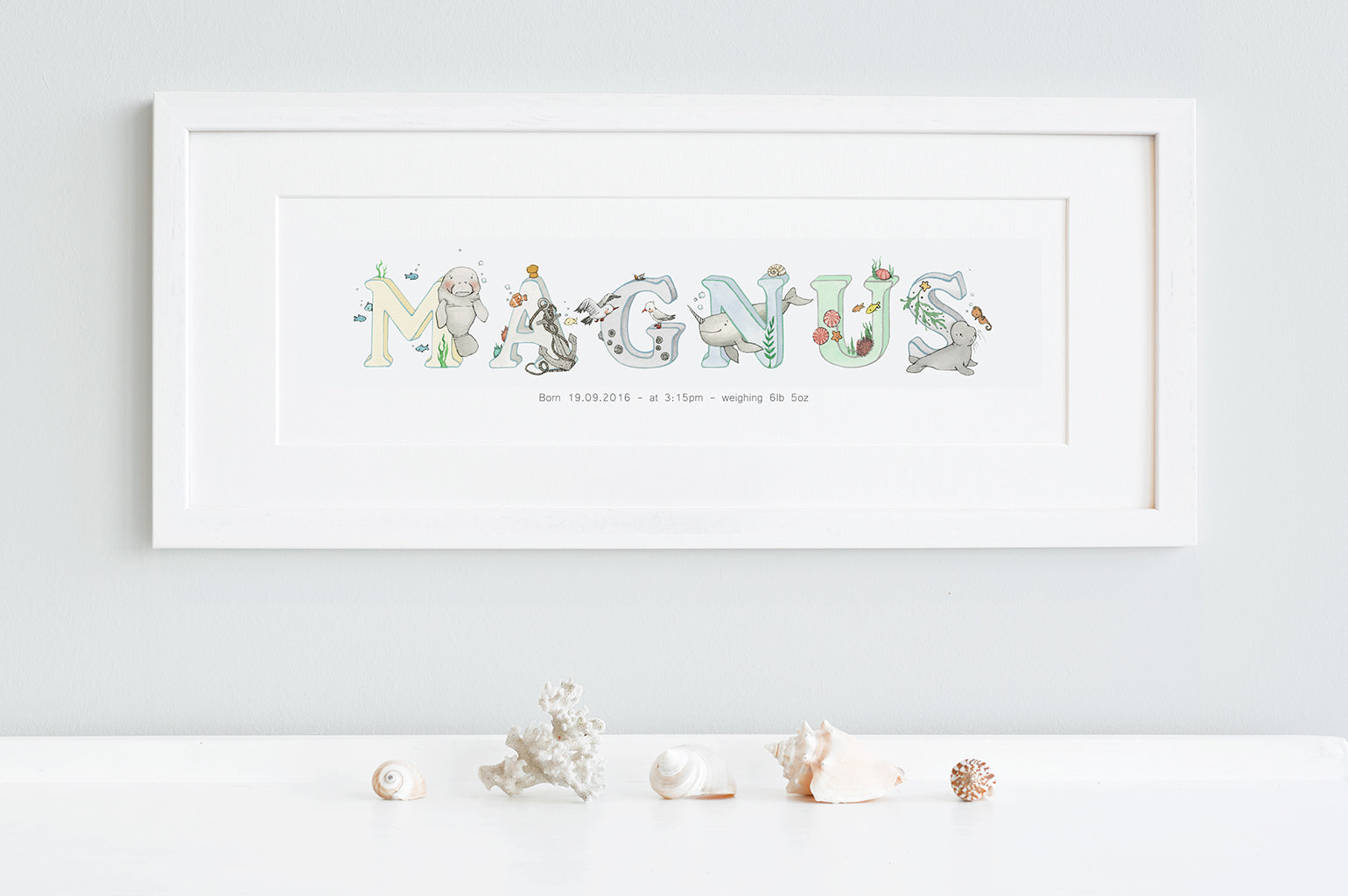 Personalised Framed Nautical Ocean Children's Name Picture