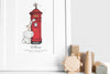 Illustrated British Red Post Box Picture for a child&#39;s Room