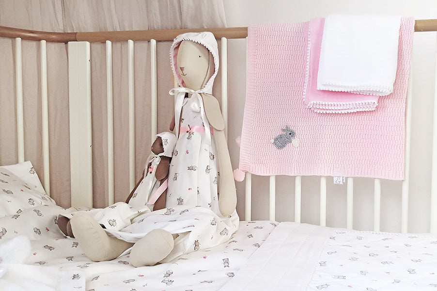 Baby Girl Pink Bunny Cotton Knit Blanket