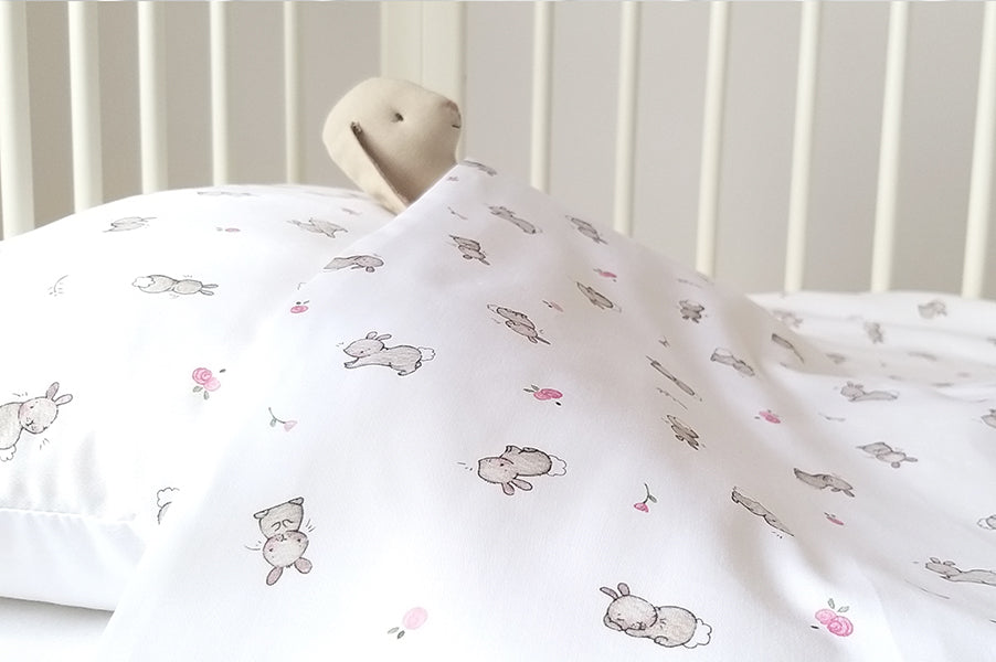 Rabbits and Roses Cot Bed Duvet Set for Girl's Room