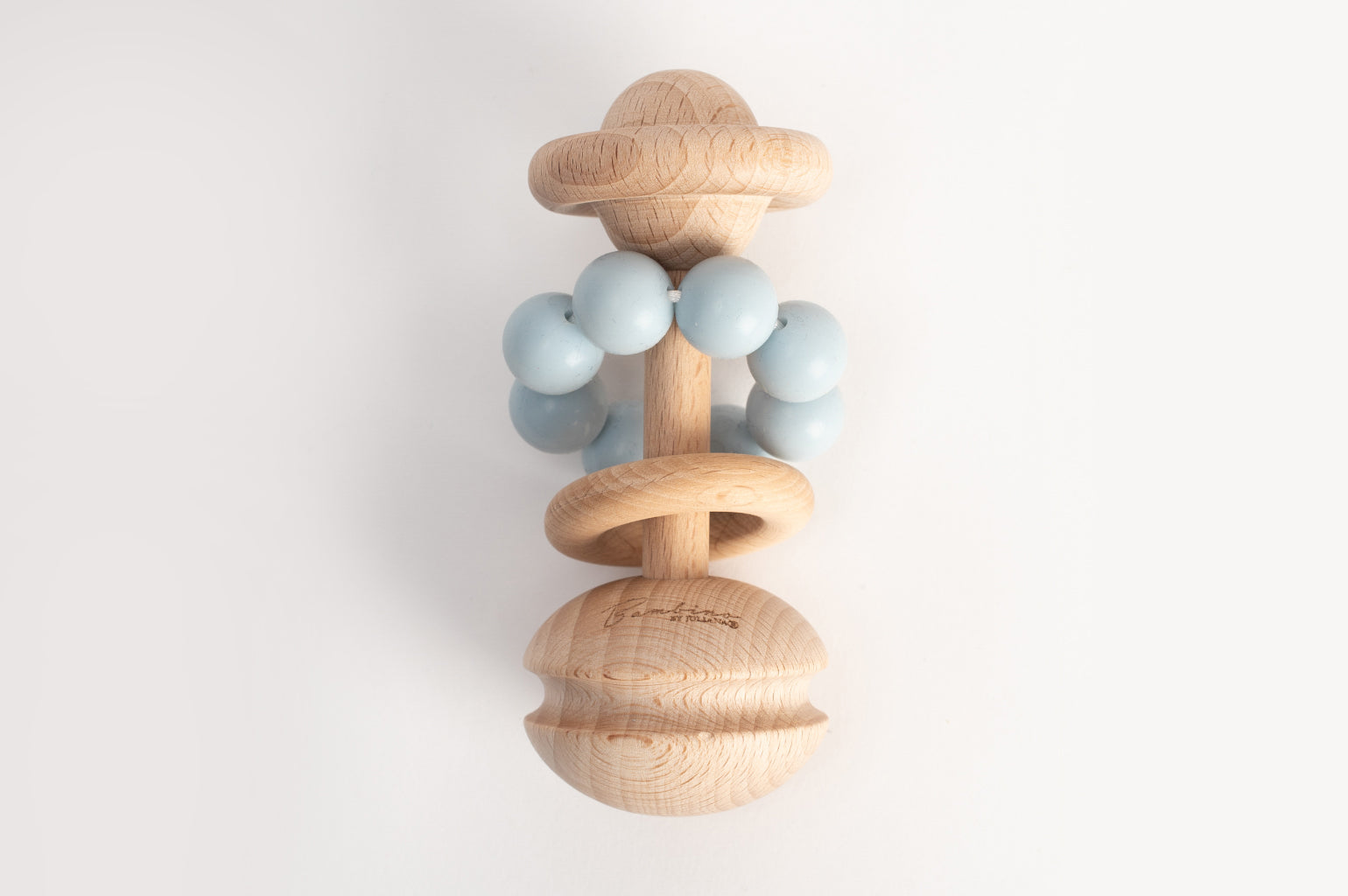 Traditional Wooden Baby teether rattle - blue