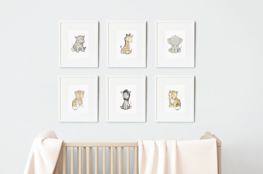 Safari Newborn Baby Animals Nursery Art Set